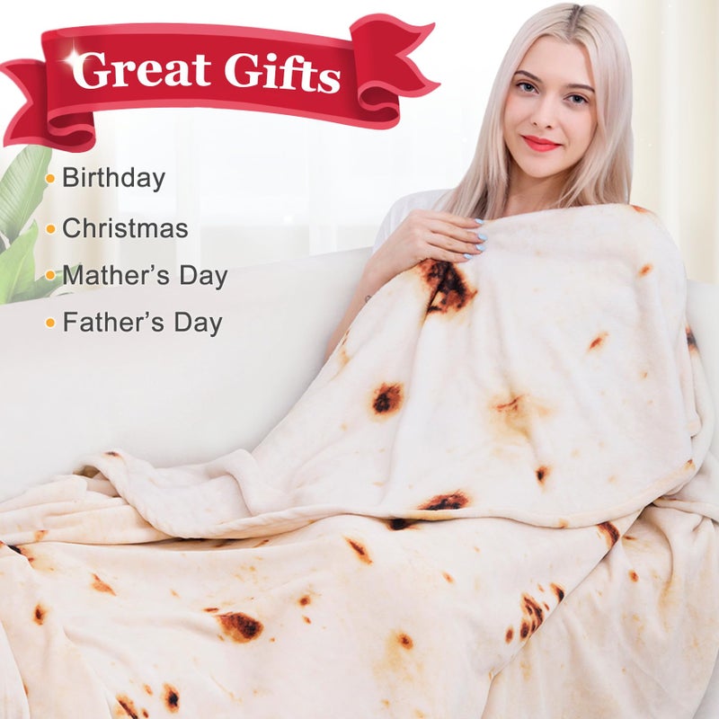 Jorbest Burritos Tortilla Wrap Blanket Adult Kids and Baby Size Birthday Gifts  Double Sided Food Throw Blanket Funny Gifts for Women Men Teen  285 GSM Soft Flannel Taco Blanket (Yellow  71 inches) - Image 4