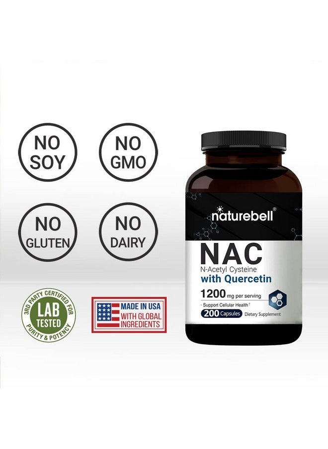 NatureBell - Nacetylcysteine (Nac) 1200Mg Per Serving 200 Capsules Nac 600Mg With Quercetin Per Capsule Double Strength Nac Supplements Support Liver & Lung Health Nongmo No Gluten - Image 1