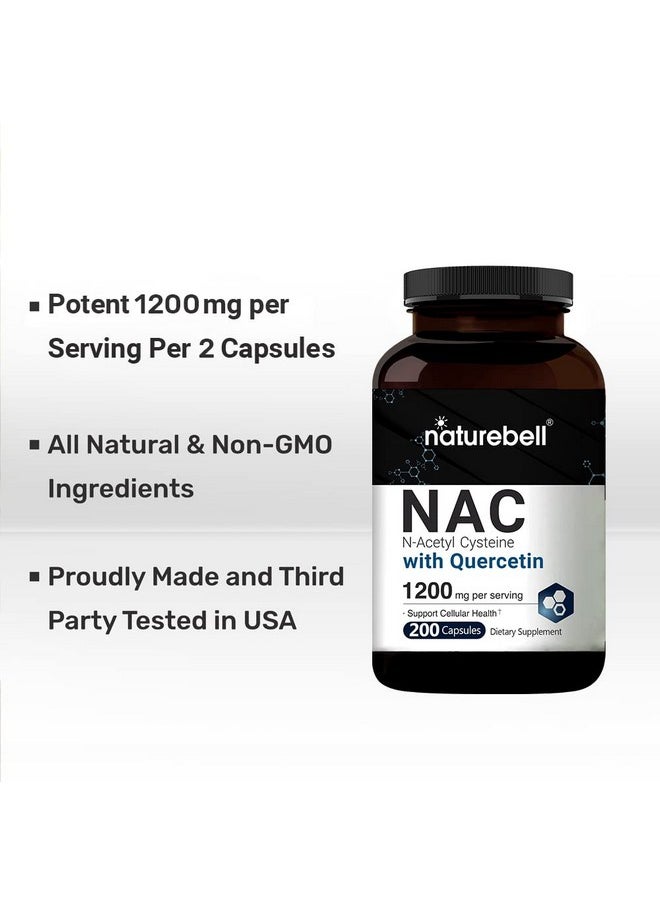 NatureBell - Nacetylcysteine (Nac) 1200Mg Per Serving 200 Capsules Nac 600Mg With Quercetin Per Capsule Double Strength Nac Supplements Support Liver & Lung Health Nongmo No Gluten - Image 1