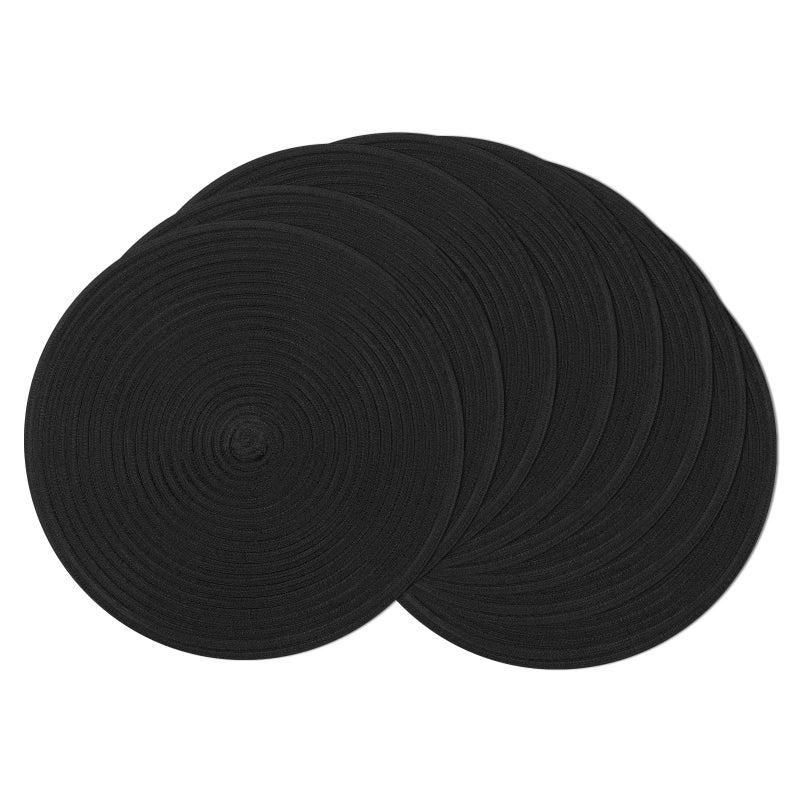 SHACOS Round Braided Placemats Set of 8 Washable Cotton Polyester Woven Round Table Mats for Dining Tables 15 inch Black 8