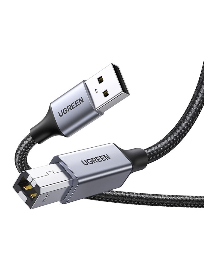 يو جرين كابل طابعة مضفر من منفذ USB 2.0 A إلى منفذ USB B ذكر ومتوافق مع الطابعات والماسحات الضوئية بمنفذ USB Type B من إبسون وإتش بي ديسك جيت/ إنفي وكانون وليكسمارك وسامسونج وديل وبراذر - بطول 2 متر - Image 1