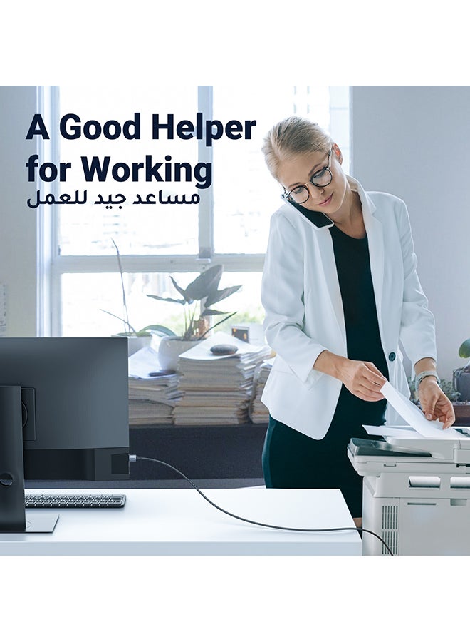 يو جرين كابل طابعة مضفر من منفذ USB 2.0 A إلى منفذ USB B ذكر ومتوافق مع الطابعات والماسحات الضوئية بمنفذ USB Type B من إبسون وإتش بي ديسك جيت/ إنفي وكانون وليكسمارك وسامسونج وديل وبراذر - بطول 2 متر - Image 5