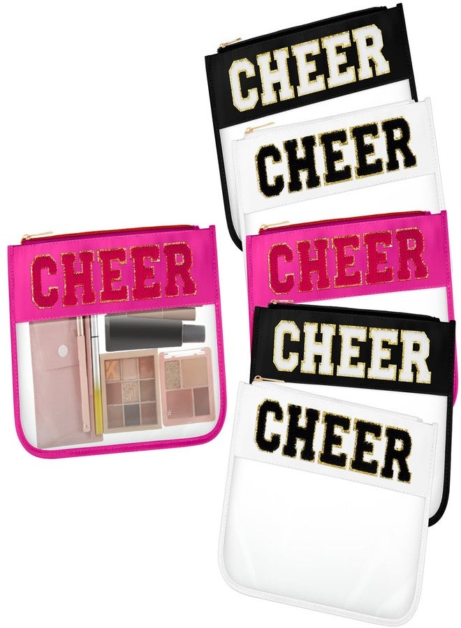 Aliceset 6 Pcs Cheer Chenille Letter Preppy Patch Makeup Snack Bags,Gift for Women Waterproof PVC Cosmetic Organizer Storage,Flat Clear Portable Toiletry Zipper Pouch(Black,White,Hot Pink) - Image 1