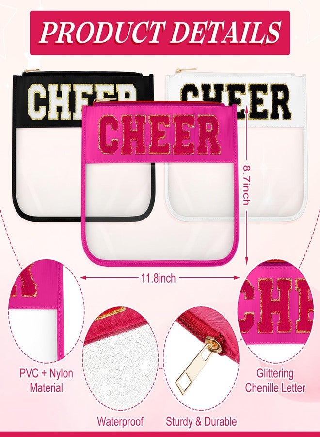 Aliceset 6 Pcs Cheer Chenille Letter Preppy Patch Makeup Snack Bags,Gift for Women Waterproof PVC Cosmetic Organizer Storage,Flat Clear Portable Toiletry Zipper Pouch(Black,White,Hot Pink) - Image 3
