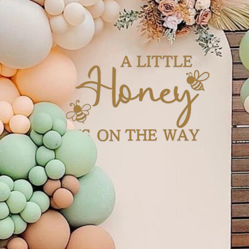 Ramciyo A Little Honey is on the Way Baby Shower Party Decal Sign, Honey Bee Themed Gender Reveal Girl or Boy Baby Shower Decal, Welcome Baby Party Balloon Arch Decal, 1.8" x 25.5" - Image 1