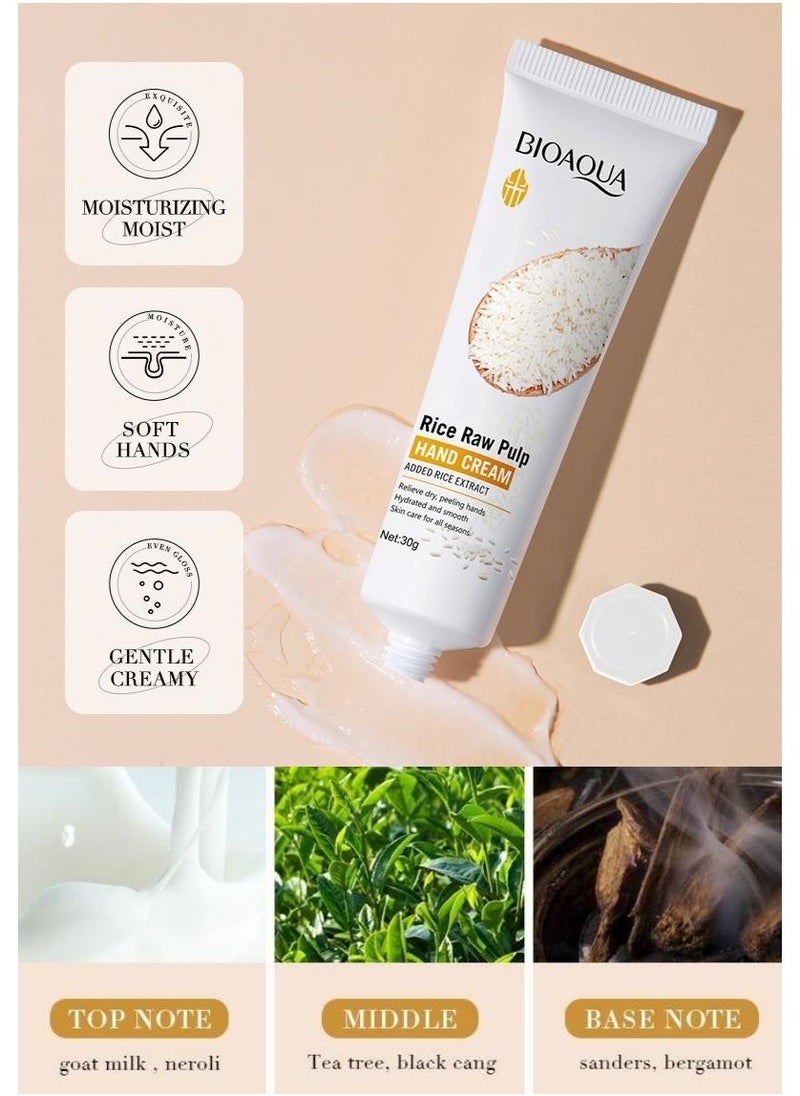 BIOAOUA 2-PACKS Rice Puree Hand Cream,, Fast Absorbing Anti Ageing Hand Cream, Smooth And Soft Skin Crack Repair Cream To Remove Wrinkles Darkness 30g*2 - Image 3