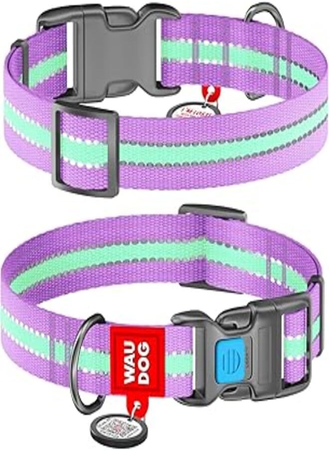WauDog - Dog Collar WAUDOG Nylon with QR-passport, glow in the dark/reflective, plastic fastex, XLarge, W 25 mm, L 35-58 cm, purple - Image 1