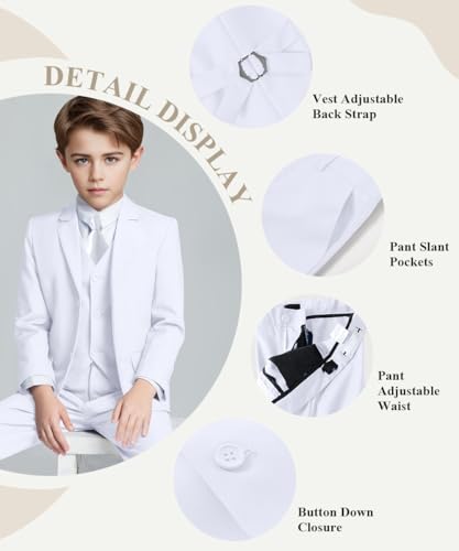 Visaccy White Suit for Boys Graduation Suits for Kids Outfit Communion Dresses Size 7 - Image 2