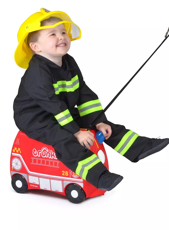 Trunki Frank Fire Engine Red Ride-On Suitcase for Kids, Carry-On Cabin Luggage with Wheels, Tow Strap and Storage for Family Travel - Image 3
