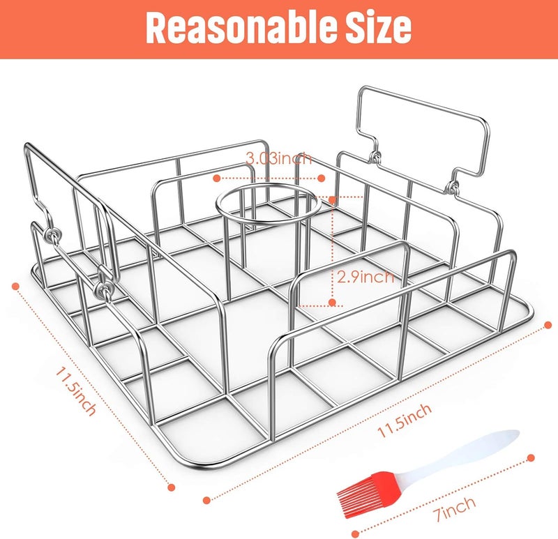 RUSFOL Beercan Chicken Roaster and Rib Rack with a Silicone Oil Brush, Square Stainless Steel BBQ Stand for Smoker,Oven and Grill, Cook Up to 4 Ribs and a Whole Chicken at a time - Image 2
