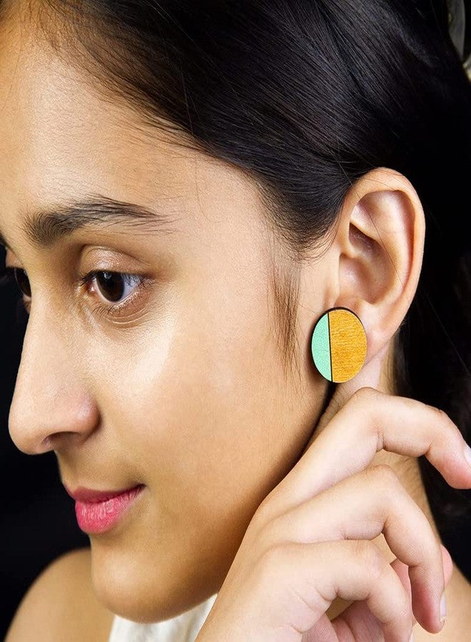 ORENAME Wooden Stud Earrings 1 Pair Set Handmade Wooden Earrings with Ear Backs for Women and Girls Different Shapes and Colors for Girls and Women (Style-2) - Image 4