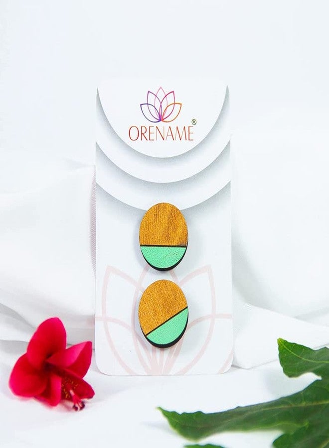 ORENAME Wooden Stud Earrings 1 Pair Set Handmade Wooden Earrings with Ear Backs for Women and Girls Different Shapes and Colors for Girls and Women (Style-2) - Image 3
