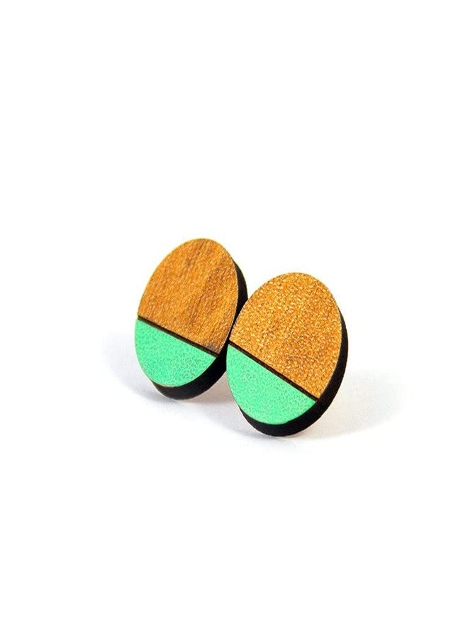 ORENAME Wooden Stud Earrings 1 Pair Set Handmade Wooden Earrings with Ear Backs for Women and Girls Different Shapes and Colors for Girls and Women (Style-2) - Image 1