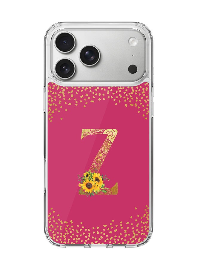 Stylizedd Classic Clear MagSafe Case for iPhone 17 Pro Max , Hybrid Soft Case Flexible Edges Anti Drop TPU PC Gel Thin Transparent Cover [ Designed for iPhone 17 Pro Max ] - Custom Monogram Initial Letter Floral Pattern Alphabet - Z ( Deep Pink Rose )