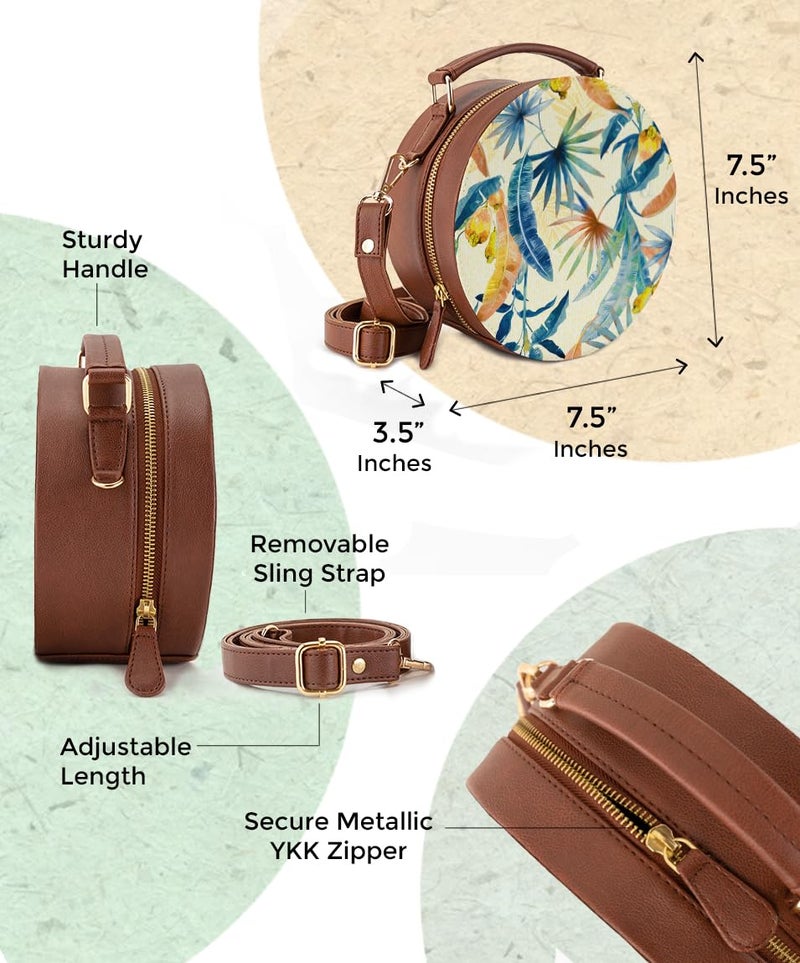 Kalankit Round Sling Bag for Women | Lightweight Vegan Leather Crossbody | Stylish Compact Purse | Crossbody Bags for Women | Valentine Gift for Girlfriend | Perspective Of Nature - Image 2