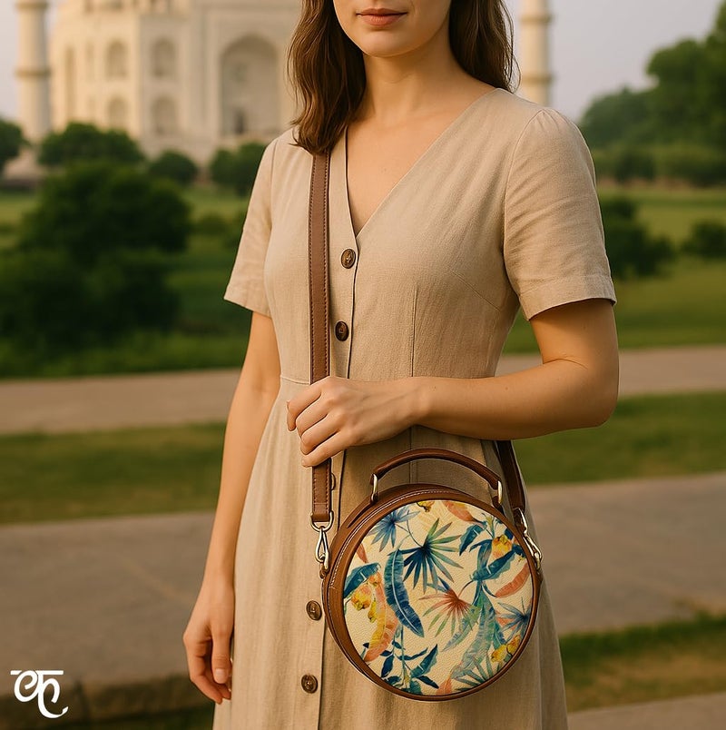 Kalankit Round Sling Bag for Women | Lightweight Vegan Leather Crossbody | Stylish Compact Purse | Crossbody Bags for Women | Valentine Gift for Girlfriend | Perspective Of Nature - Image 5