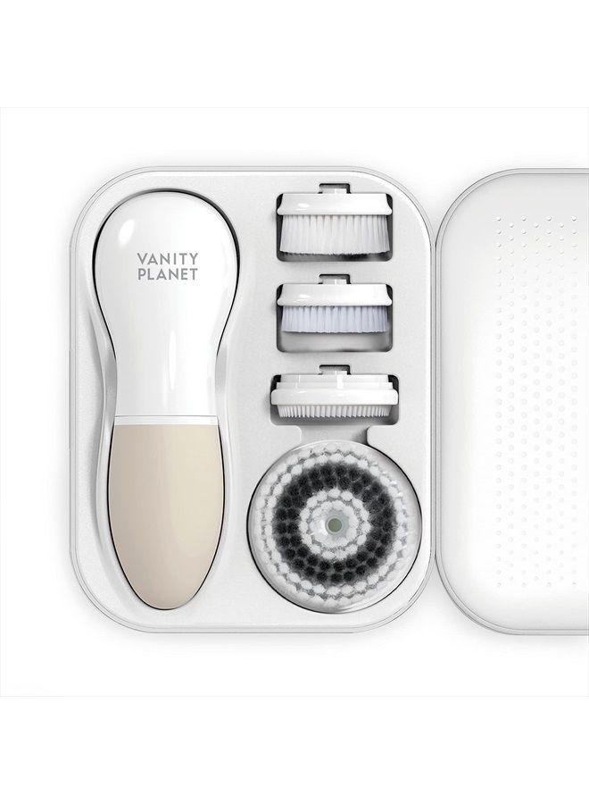 Vanity Planet Raedia Handheld Facial Cleansing Brush with 4 Interchangeable Brush Heads by Vanity Planet - Lightweight Daily Cleansing Brush for Glowing Skin - Water Resistant Face Exfoliator - Warm Grey - Image 1