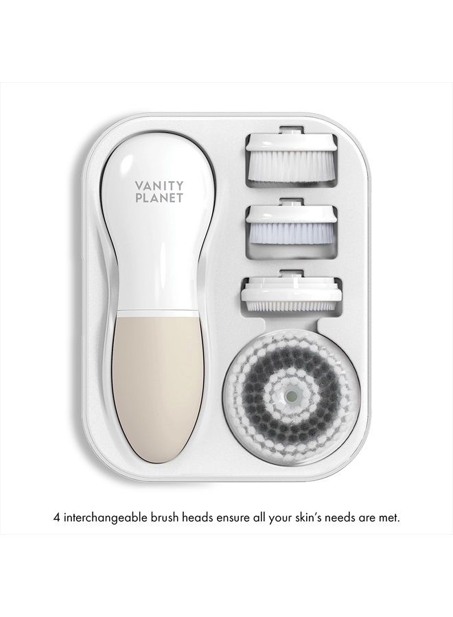Vanity Planet Raedia Handheld Facial Cleansing Brush with 4 Interchangeable Brush Heads by Vanity Planet - Lightweight Daily Cleansing Brush for Glowing Skin - Water Resistant Face Exfoliator - Warm Grey - Image 3