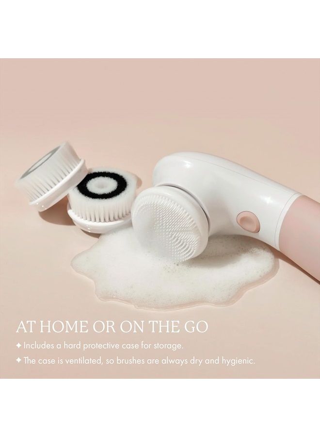 Vanity Planet Raedia Handheld Facial Cleansing Brush with 4 Interchangeable Brush Heads by Vanity Planet - Lightweight Daily Cleansing Brush for Glowing Skin - Water Resistant Face Exfoliator - Warm Grey - Image 4