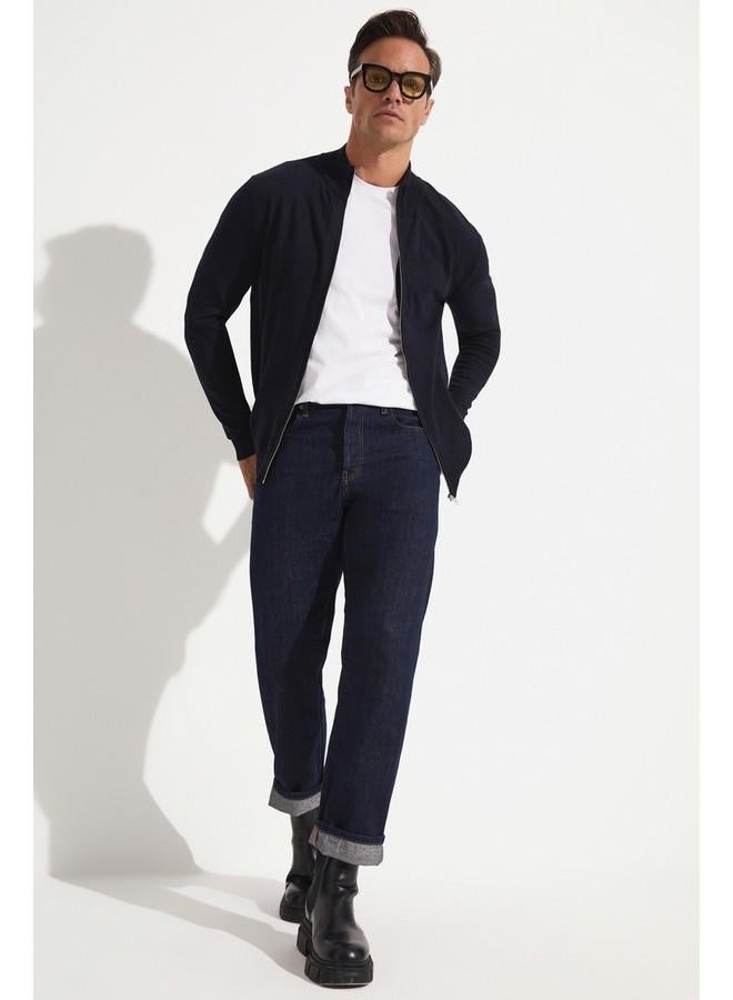 June Zippered Cotton Knitwear Cardigan Navy - Image 3