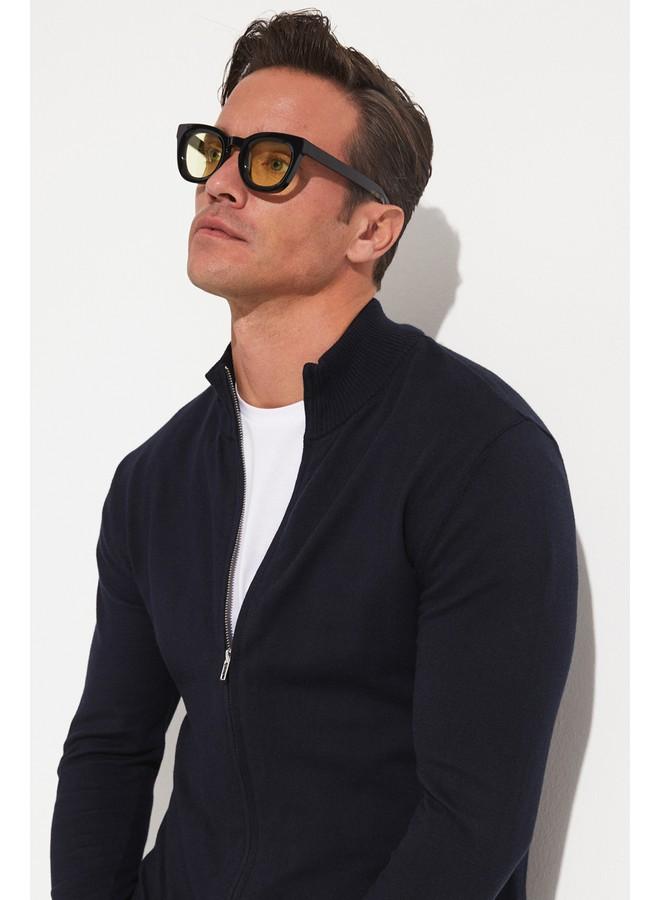 June Zippered Cotton Knitwear Cardigan Navy - Image 1