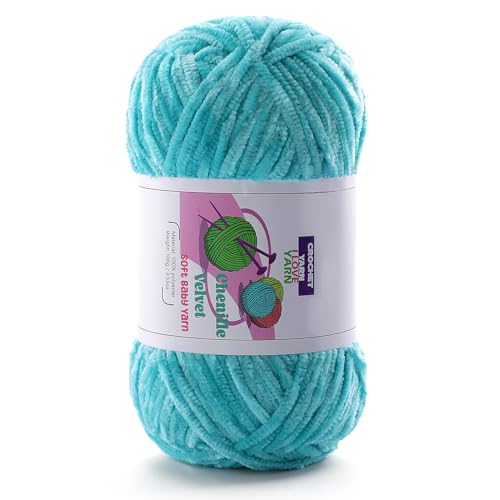 DAERBOF Plush Chunky Chenille Yarn Fluffy Velvet Yarn for Crocheting Soft Thick Bulky Yarn for Knitting and Making Clothes Hats Scarves Blankets Cushions 35oz 1968yds Each Lake Blue - Image 1