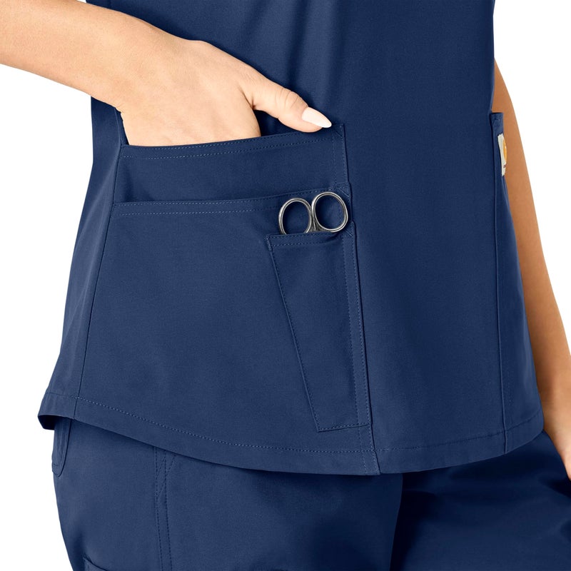 Carhartt Women's Force V-Neck 5-Pocket Top, Navy, Small - Image 3