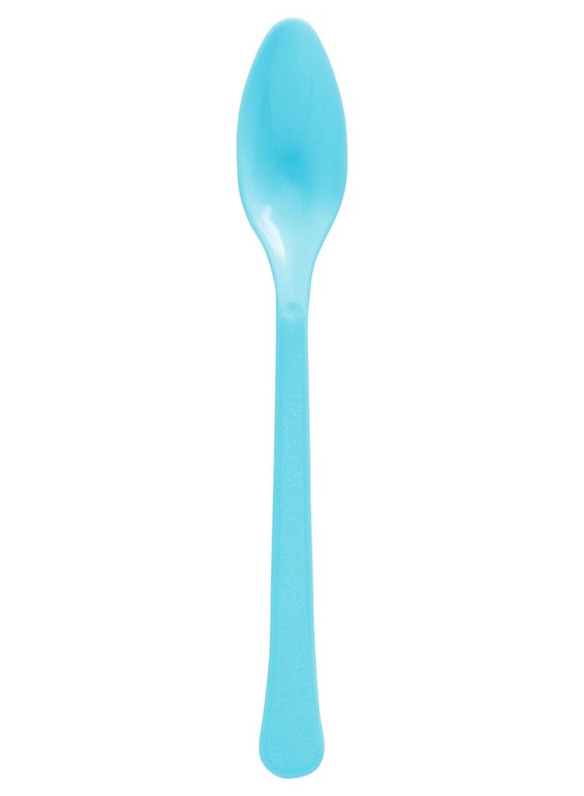 Amscan Carribean Blue Plastic Heavy Weight Spoons (20 Count) - Premium Disposable Plastic Cutlery, Perfect for Home Use and All Kinds of Occasions