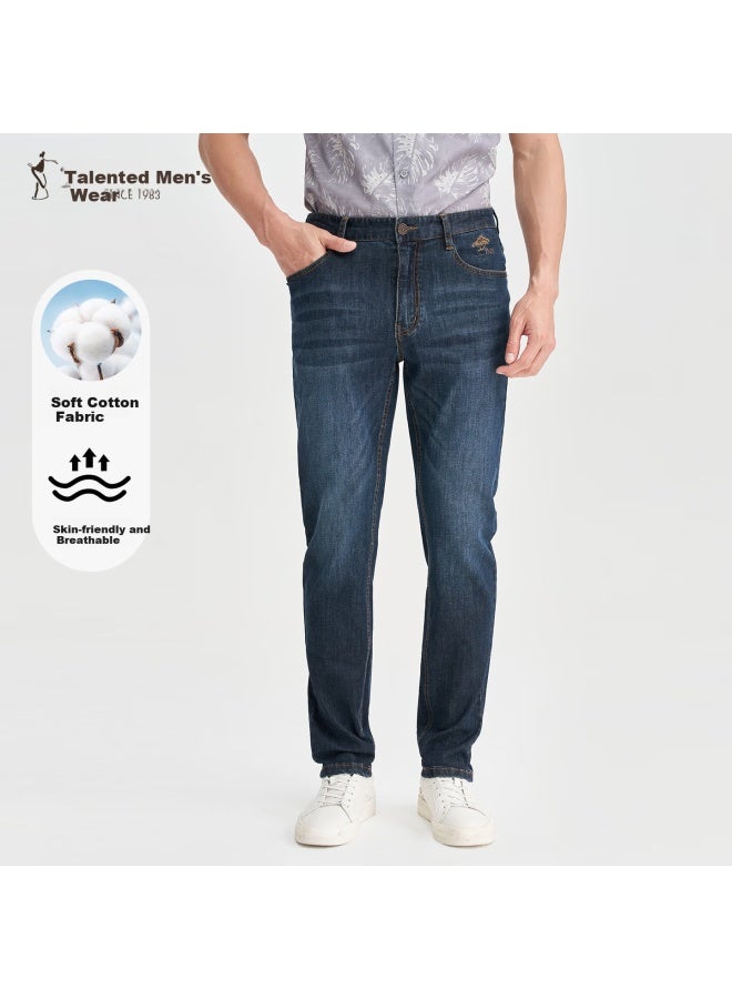 Tries Men's Straight Leg Jeans 25 Autumn New National Trend Pine Tree Embroidery Washed Vintage Pants Father's Day Gift - Image 1