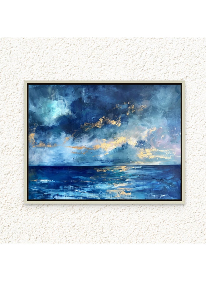 Art Decor Framed Canvas Wall Art of Abstract Blue and Gold Artwork Landscape Print Modern Abstract Art with Gold Accents Wall Decor for Office Living Room Bedroom Gifting