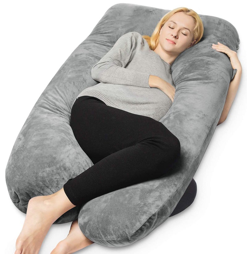 QUEEN ROSE Pregnancy Pillows U Shaped Full Body Pillow for Sleeping Support 55 Inch Maternity Pillow for Pregnant Women with Removable Velvet Cover Grey - Image 2