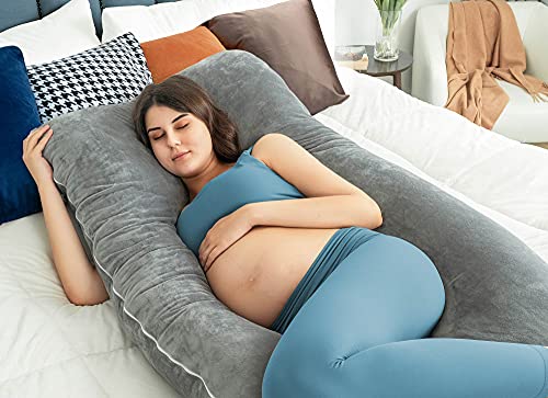 QUEEN ROSE Pregnancy Pillows U Shaped Full Body Pillow for Sleeping Support 55 Inch Maternity Pillow for Pregnant Women with Removable Velvet Cover Grey - Image 3