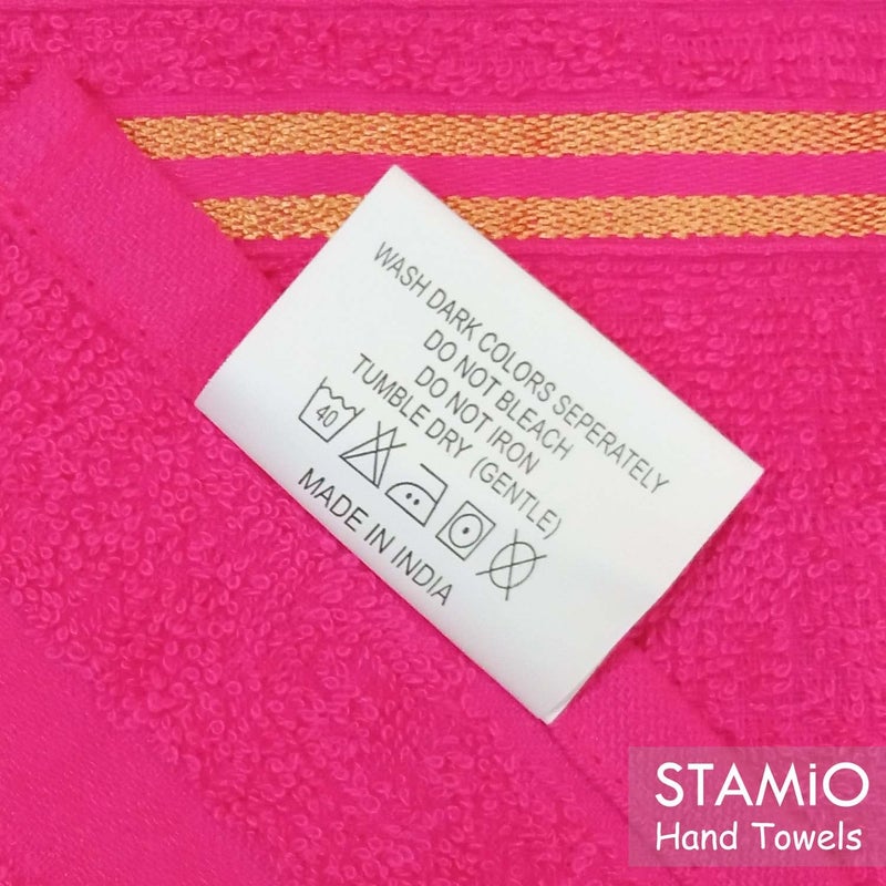 STAMIO مجموعة مناشف يد STAMIO قطن 390 GSM من 3 قطع، 33 × 51 سم للرجال، النساء، الاستخدام المنزلي، الصالة الرياضية، حوض الغسيل | ناعمة، ماصة، سريعة الجفاف، مناشف صغيرة الحجم، مناسبة للسفر | وردي داكن - Image 4