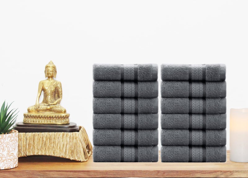 Cotton Craft Ultra Soft 12 Pack Wash Cloths 12x12 Charcoal Weighs 2 Ounces Each - 100% Pure Ringspun Cotton - Luxurious Rayon Trim - Ideal for Everyday use - Easy Care Machine wash - Image 4