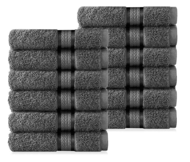 Cotton Craft Ultra Soft 12 Pack Wash Cloths 12x12 Charcoal Weighs 2 Ounces Each - 100% Pure Ringspun Cotton - Luxurious Rayon Trim - Ideal for Everyday use - Easy Care Machine wash - Image 1