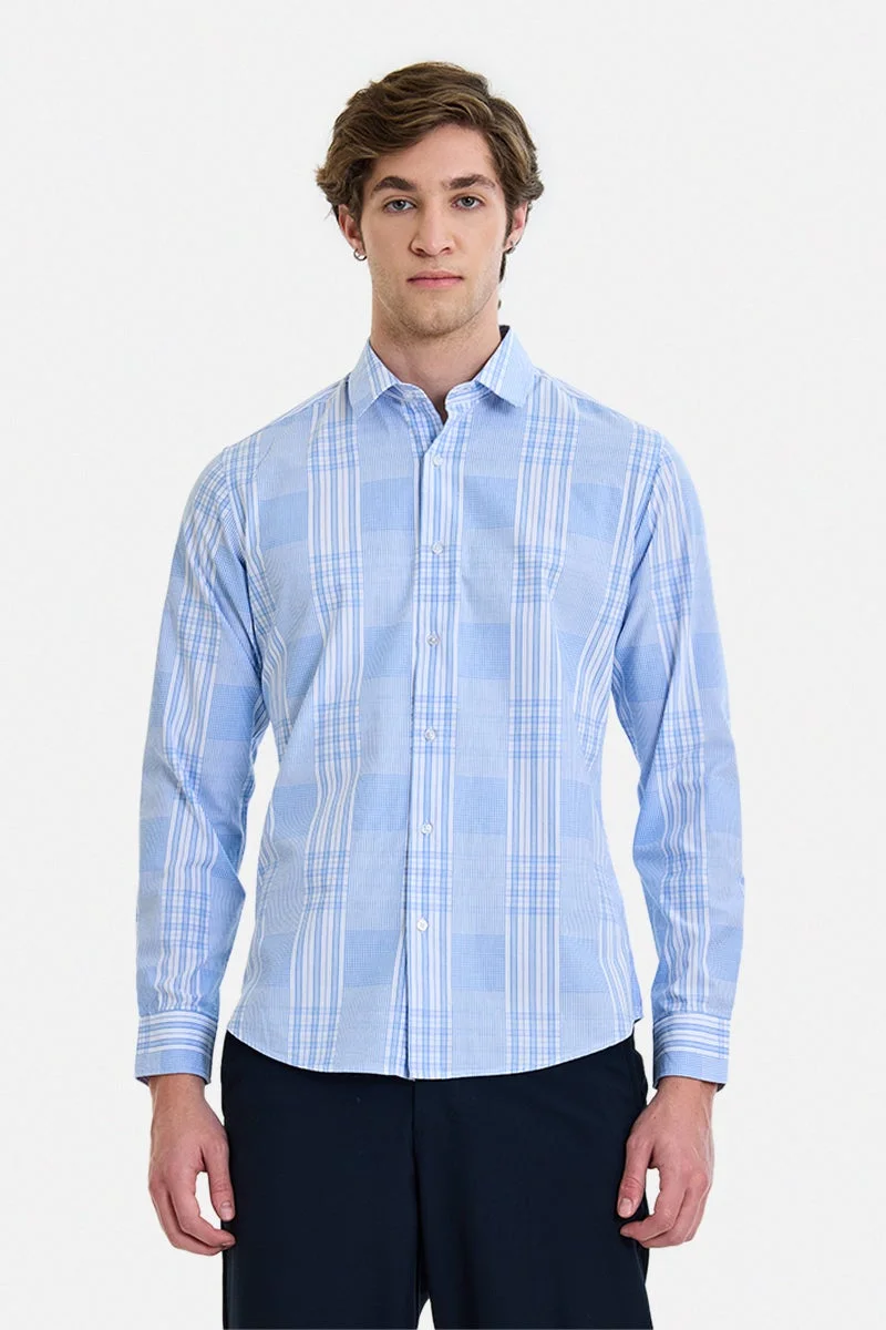 SNITCH Light Blue Checkered Long Sleeve Slim Fit Formal Luxe Shirt