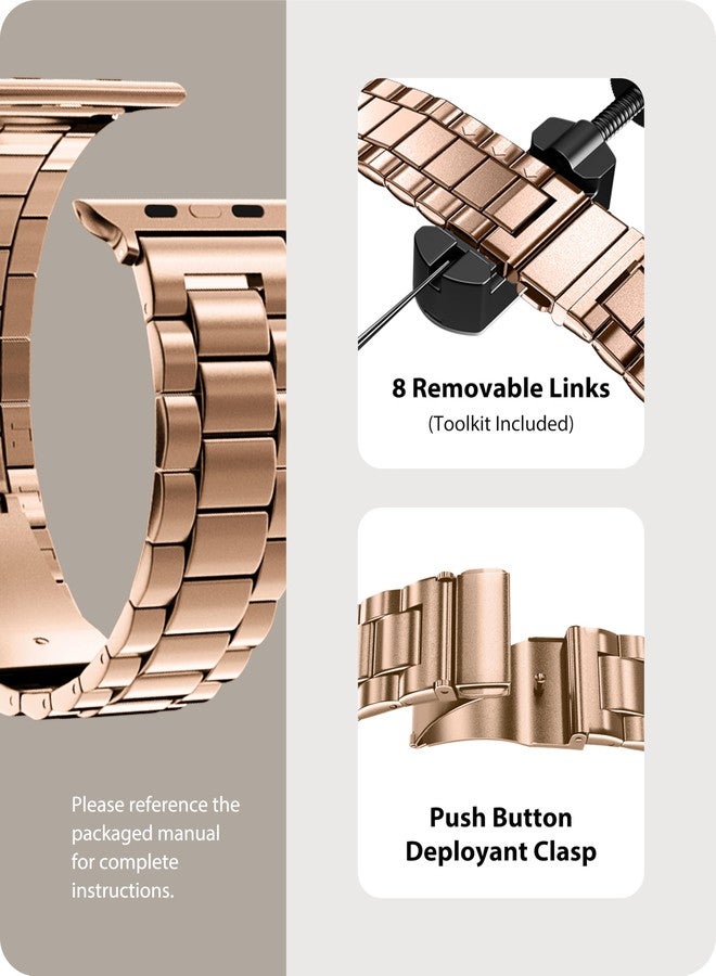 فولموزا سوار فولموسا المعدني متوافق مع أساور ساعة أبل 45 مم و44 مم و42 مم، سوار iWatch مع حافظة لساعة أبل سلسلة 9 و8 و7 و6 و5 و4 و3 و2 و1 SE3/2/1، باللون الذهبي الوردي - Image 4