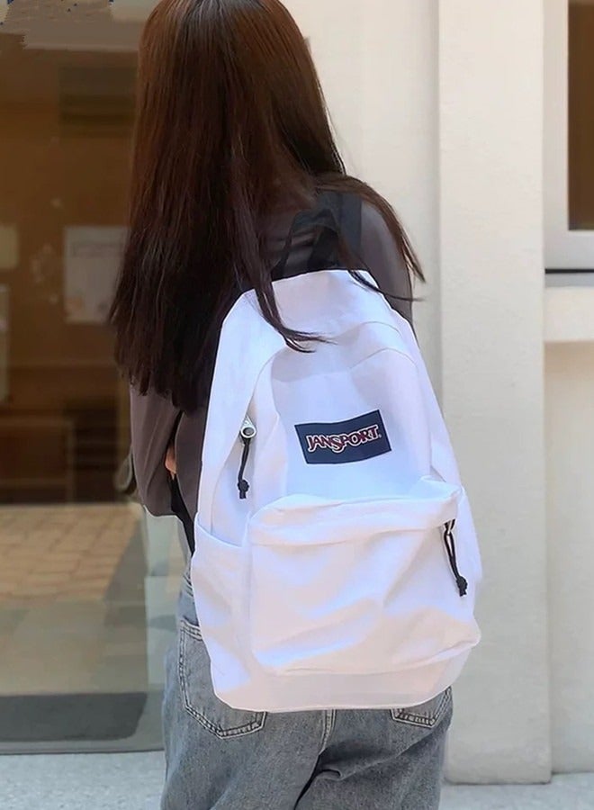 SuperBreak Unisex Large Capacity Solid Color Backpack Computer Bag White 42cm * 32cm * 21cm