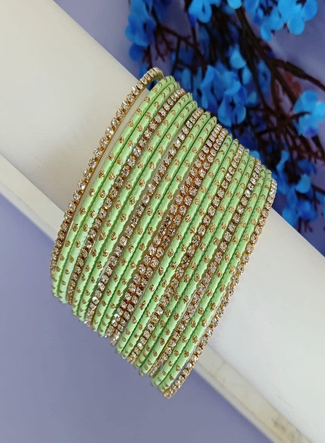 Efulgenz Indian Bangles for Women Indian Traditional Bangles Indian Bangle Set Rhinestone CZ Plain Metal Bracelet Bangle Jewelry for Women - Image 2