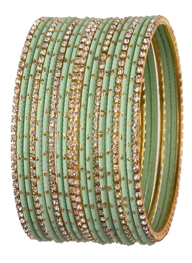 Efulgenz Indian Bangles for Women Indian Traditional Bangles Indian Bangle Set Rhinestone CZ Plain Metal Bracelet Bangle Jewelry for Women - Image 1
