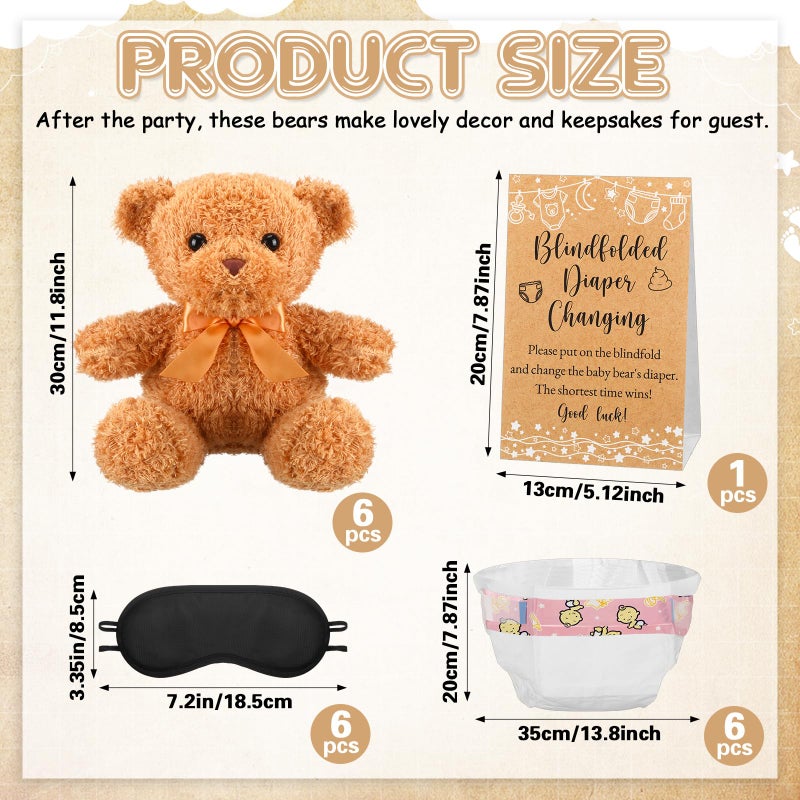 Simgoing 19 Piece Bear Themed Baby Shower Diaper Changing Game Supplies Include 12 inch Bear Dolls Blindfold Diapers Games Prizes for Adult Gender Reveal Raffle Party(Light Brown) - Image 2