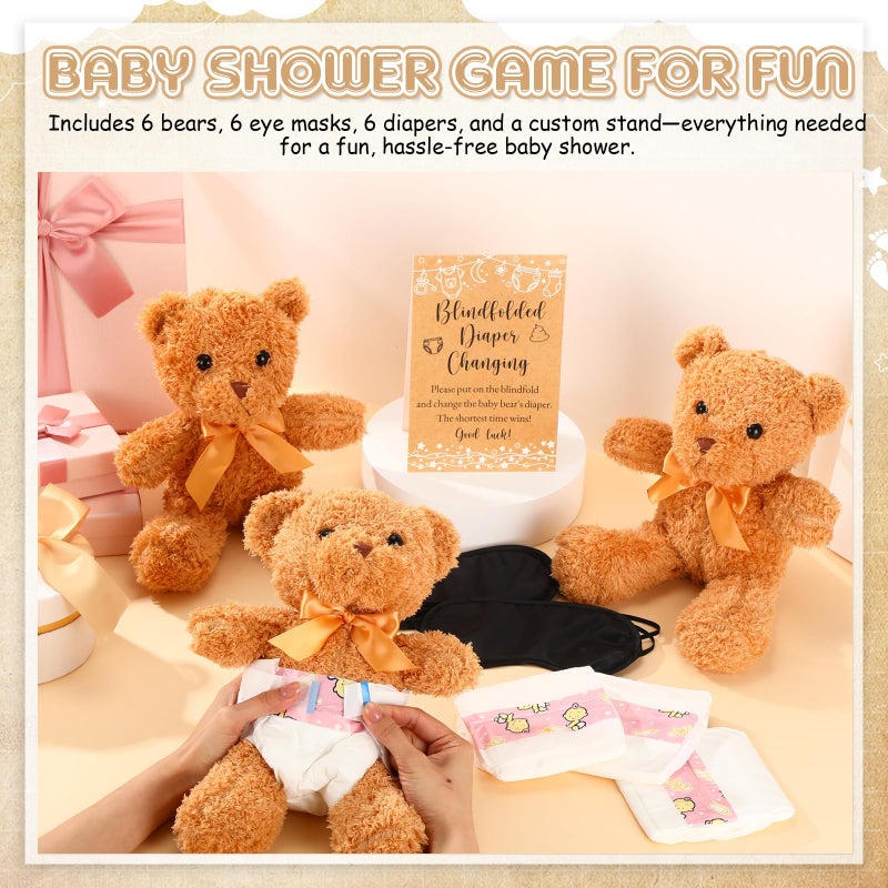 Simgoing 19 Piece Bear Themed Baby Shower Diaper Changing Game Supplies Include 12 inch Bear Dolls Blindfold Diapers Games Prizes for Adult Gender Reveal Raffle Party(Light Brown) - Image 3