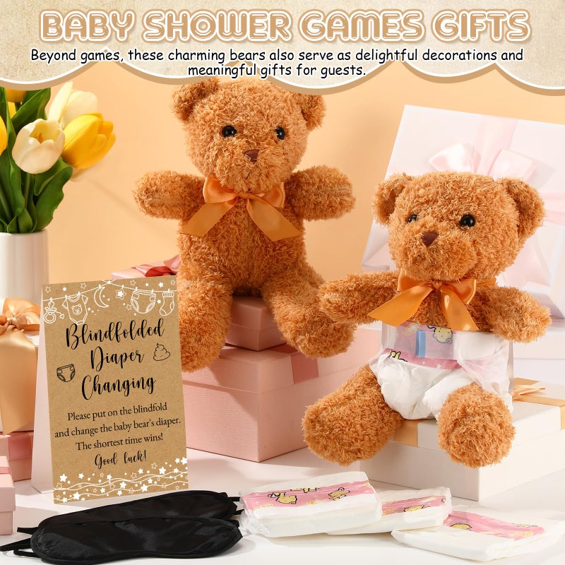 Simgoing 19 Piece Bear Themed Baby Shower Diaper Changing Game Supplies Include 12 inch Bear Dolls Blindfold Diapers Games Prizes for Adult Gender Reveal Raffle Party(Light Brown) - Image 5