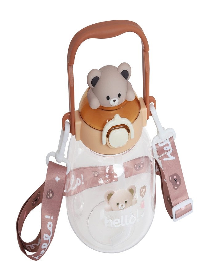 CherryBox Cute BPA Free Large Capacity Plastic Cool Water Bottle with Pop-up Lip and Shoulder Strap with DIY Stickers (Brown) - Image 3