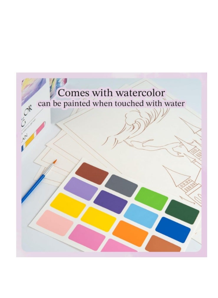 YUELU Paint with Water Coloring Book DIY Watercolor Painting Set Book With Paint  Art Craft Travel with Relaxation for Kids Adults Beginners Dream Ocean 12.4 X 8.8 INCH - Image 3