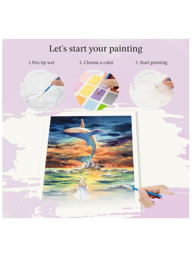 YUELU Paint with Water Coloring Book DIY Watercolor Painting Set Book With Paint  Art Craft Travel with Relaxation for Kids Adults Beginners Dream Ocean 12.4 X 8.8 INCH - Image 2