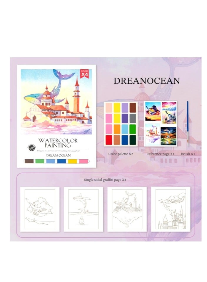 YUELU Paint with Water Coloring Book DIY Watercolor Painting Set Book With Paint  Art Craft Travel with Relaxation for Kids Adults Beginners Dream Ocean 12.4 X 8.8 INCH - Image 1