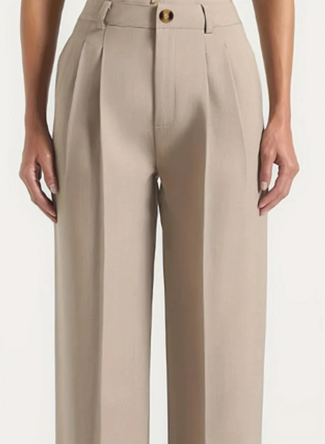 Take Two  Beige High-Rise Straight Leg Trousers for Women | Best Price UAE