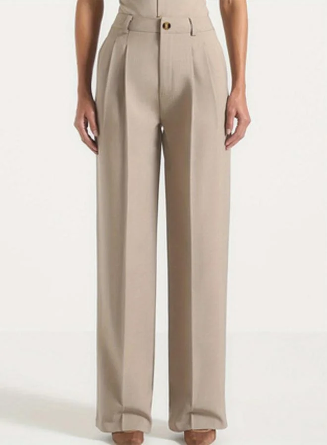 Take Two  Beige High-Rise Straight Leg Trousers for Women | Best Price UAE