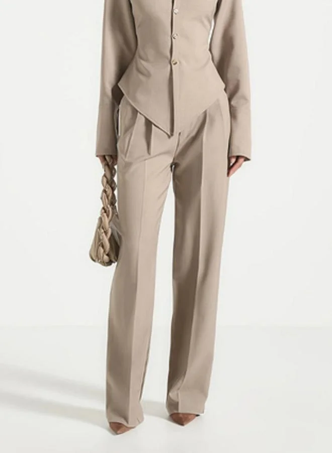 Take Two  Beige High-Rise Straight Leg Trousers for Women | Best Price UAE